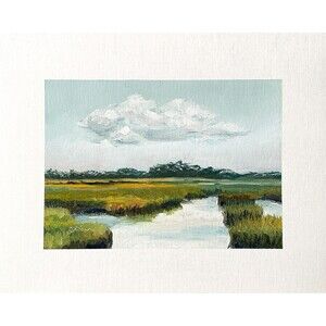 8x10 Original Oil Painting Marsh Lowcountry Coastal Cloud Impressionist Signed